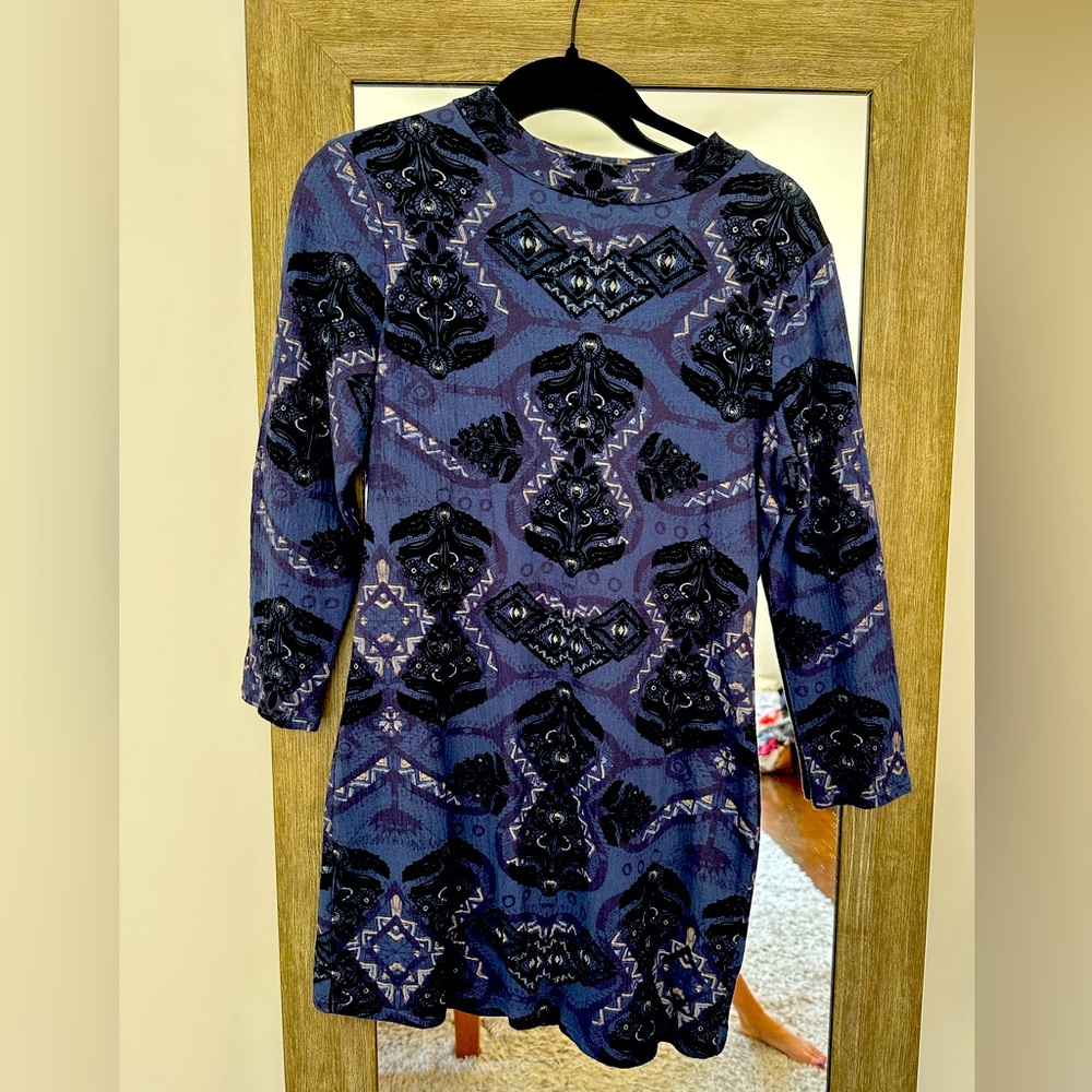 Free People Navy and Black Long Sleeve Dress